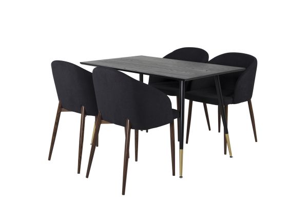 Imagine Masa de dining Dipp - 120 cm - Furnir negru - Picioare negre cu bronz dipp+ Scaun de dining Arch - Picioare de nuc - Tesatura neagra_4