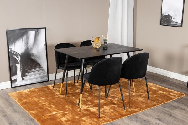 Imagine Dipp Dining Table - 120 cm - Black Veneer - Black Legs w. Brass dipp+Wrinkles Dining Chair - Black Legs - Black Velvet_4