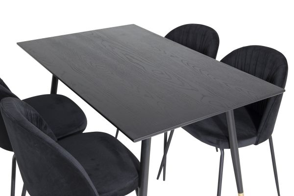 Imagine Dipp Dining Table - 120 cm - Black Veneer - Black Legs w. Brass dipp+Wrinkles Dining Chair - Black Legs - Black Velvet_4