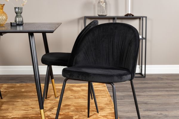 Imagine Dipp Dining Table - 120 cm - Black Veneer - Black Legs w. Brass dipp+Wrinkles Dining Chair - Black Legs - Black Velvet_4