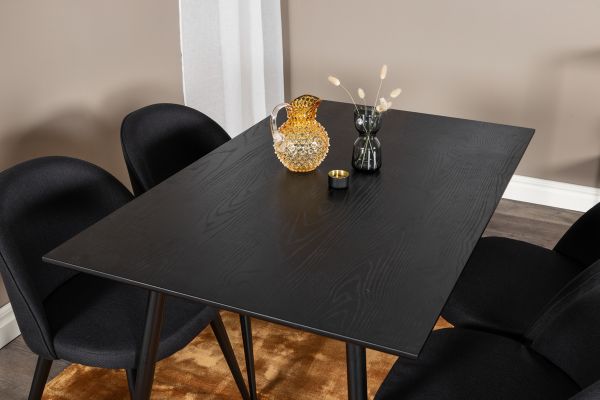 Imagine Masa de dining Dipp - 120 cm - Furnir negru - Picioare negre cu bronz dipp+ Scaun de dining Velvet - Picioare negre - Material textil negru_4