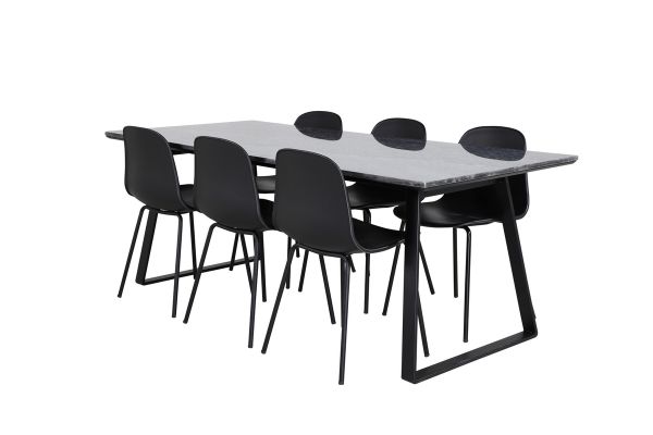 Imagine Masa de dining Estelle 200*90*H76 - Negru / Scaun de dining Arctic - Picioare Negre - Plastic Negru_6