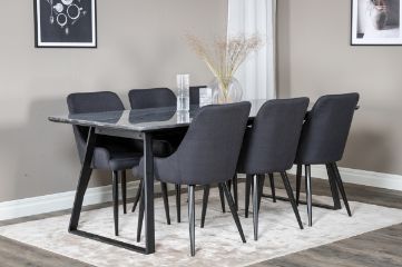 Imagine Masa de dining Estelle 200*90*H76 - Negru / Negru+Scaun de dining Plaza - Picioare negre - Material negru_6