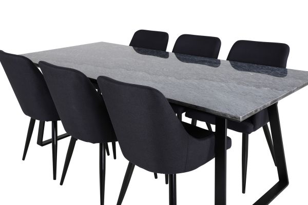 Imagine Masa de dining Estelle 200*90*H76 - Negru / Negru+Scaun de dining Plaza - Picioare negre - Material negru_6