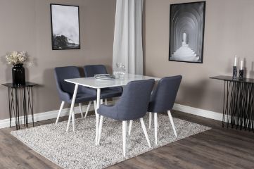 Imagine Masa de dining Polar 120 cm - Alb Alb+Scaun de dining Plaza - Picioare albastre - Material albastru_4