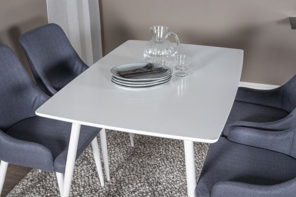 Imagine Masa de dining Polar 120 cm - Alb Alb+Scaun de dining Plaza - Picioare albastre - Material albastru_4