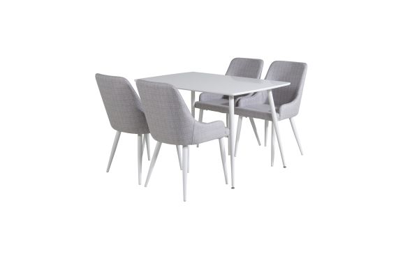 Imagine Tabel de dining Polar 120 cm - Alb Alb+Scaun de dining Plaza - Picioare albe - Material gri deschis_4