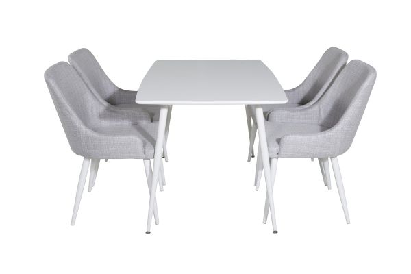 Imagine Tabel de dining Polar 120 cm - Alb Alb+Scaun de dining Plaza - Picioare albe - Material gri deschis_4