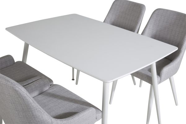 Imagine Tabel de dining Polar 120 cm - Alb Alb+Scaun de dining Plaza - Picioare albe - Material gri deschis_4