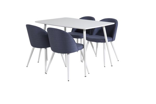 Imagine Masa de dining Polar 120 cm - Alb Alb + Scaun de dining Velvet - Picioare albe - Tesatura albastra_4