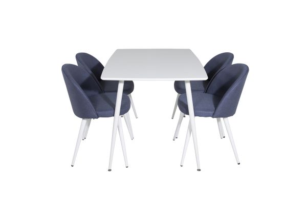 Imagine Masa de dining Polar 120 cm - Alb Alb + Scaun de dining Velvet - Picioare albe - Tesatura albastra_4