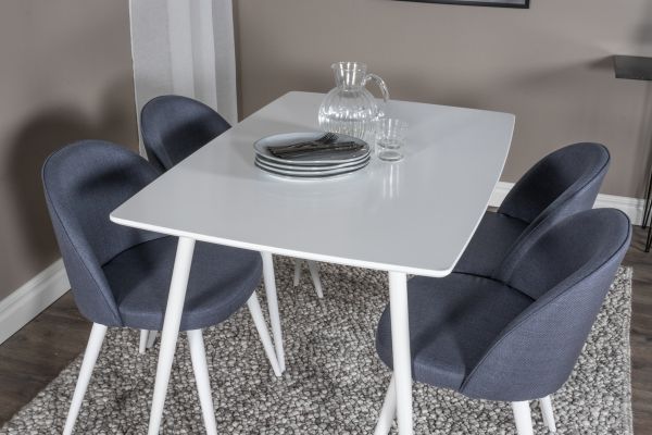 Imagine Masa de dining Polar 120 cm - Alb Alb + Scaun de dining Velvet - Picioare albe - Tesatura albastra_4