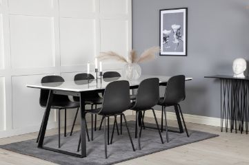 Imagine Masa de dining Estelle 200*90*H76 - Alb / Negru+Scaun de dining Arctic - Picioare Negre - Plastic Negru_6