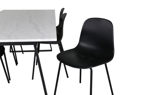 Imagine Masa de dining Estelle 200*90*H76 - Alb / Negru+Scaun de dining Arctic - Picioare Negre - Plastic Negru_6