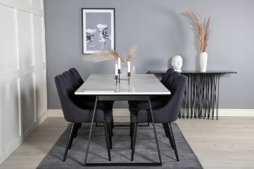 Imagine Masa de dining Estelle 200*90*H76 - Alb / Negru+Scaun de dining Plaza - Picioare negre - Material negru_6