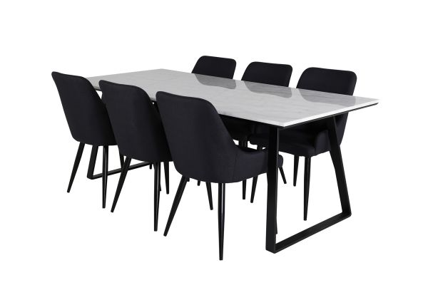 Imagine Masa de dining Estelle 200*90*H76 - Alb / Negru+Scaun de dining Plaza - Picioare negre - Material negru_6