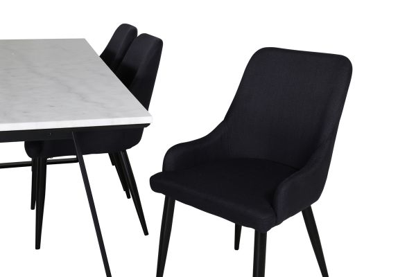 Imagine Masa de dining Estelle 200*90*H76 - Alb / Negru+Scaun de dining Plaza - Picioare negre - Material negru_6