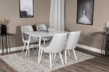 Imagine Masa de dining Polar de 120 cm - Alb Alb+Scaun de dining Velvet Deluxe - Picior Alb - Material Gri Deschis_4