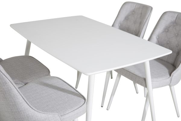 Imagine Masa de dining Polar de 120 cm - Alb Alb+Scaun de dining Velvet Deluxe - Picior Alb - Material Gri Deschis_4