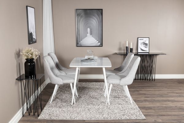 Imagine Masa de dining Polar de 120 cm - Alb Alb+Scaun de dining Velvet Deluxe - Picior Alb - Material Gri Deschis_4