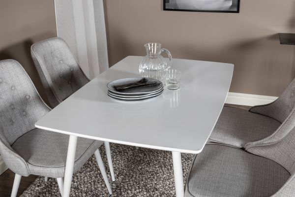 Imagine Masa de dining Polar de 120 cm - Alb Alb+Scaun de dining Velvet Deluxe - Picior Alb - Material Gri Deschis_4