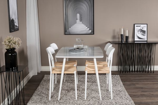 Imagine Masa de dining Polar 120 cm - Alb + Scaun de dining Polly - Alb / Natură _4