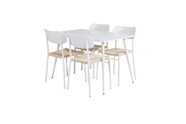 Imagine Masa de dining Polar 120 cm - Alb + Scaun de dining Polly - Alb / Natură _4