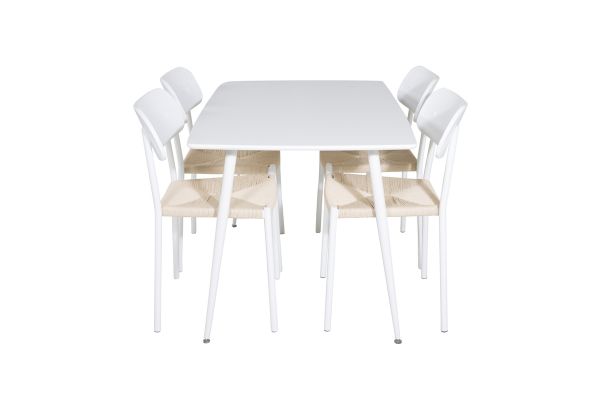 Imagine Masa de dining Polar 120 cm - Alb + Scaun de dining Polly - Alb / Natură _4