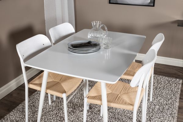 Imagine Masa de dining Polar 120 cm - Alb + Scaun de dining Polly - Alb / Natură _4