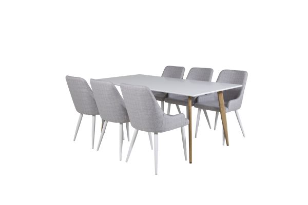 Imagine Masa de dining Polar - Ek-Look / Alb - 180*90*H75 + Scaun de dining Plaza - Picioare albe - Material gri deschis _6