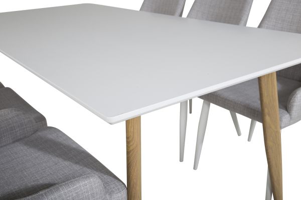 Imagine Masa de dining Polar - Ek-Look / Alb - 180*90*H75 + Scaun de dining Plaza - Picioare albe - Material gri deschis _6