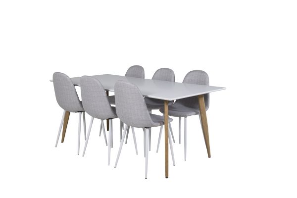 Imagine Masa de dining Polar - Ek-Look / Alb- 180*90*H75 +Scaun de dining Polar - Picioare albe - Material gri deschis _6