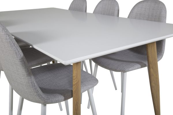 Imagine Masa de dining Polar - Ek-Look / Alb- 180*90*H75 +Scaun de dining Polar - Picioare albe - Material gri deschis _6