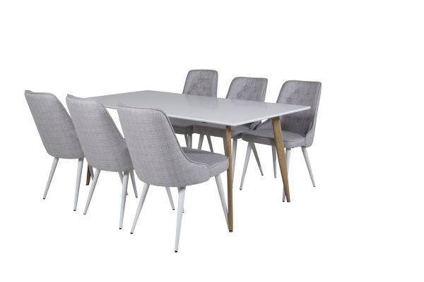 Imagine Masa de dining Polar - Ek-Look / Alb - 180*90*H75 + Scaun de dining Velvet Deluxe - Picioare albe - Stofa gri deschis _6