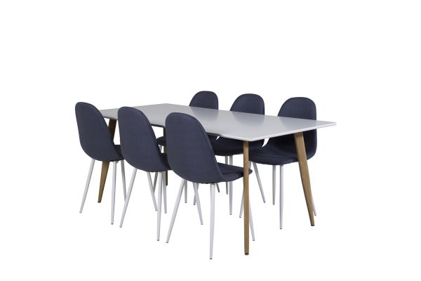 Imagine Masa de dining Polar - Ek-Look / Alb - 180*90*H75 + Scaun de dining Polar - Picioare albe - Material albastru _6