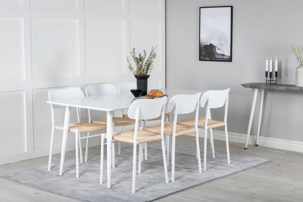 Imagine Masa de dining Polar de 180 cm - Blat alb / Picioare albe + Scaun de dining Polly - Alb / Natural _6