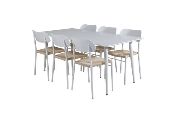 Imagine Masa de dining Polar de 180 cm - Blat alb / Picioare albe + Scaun de dining Polly - Alb / Natural _6