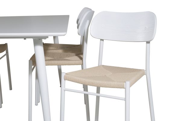 Imagine Masa de dining Polar de 180 cm - Blat alb / Picioare albe + Scaun de dining Polly - Alb / Natural _6