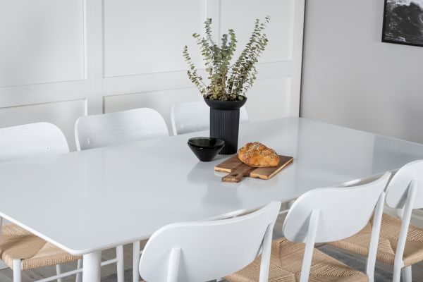 Imagine Masa de dining Polar de 180 cm - Blat alb / Picioare albe + Scaun de dining Polly - Alb / Natural _6