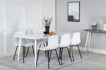 Imagine Masa de dining Polar de 180 cm - Blat alb / Picioare albe + Scaun de dining Arctic - Picioare negre - Plastic alb_6