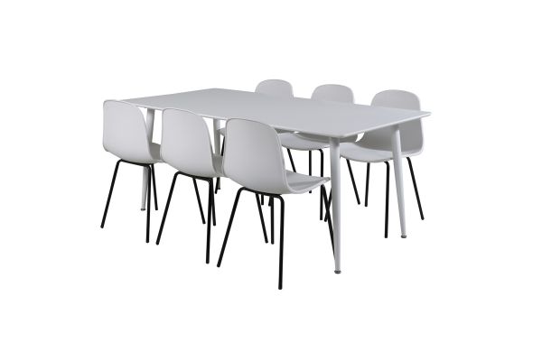 Imagine Masa de dining Polar de 180 cm - Blat alb / Picioare albe + Scaun de dining Arctic - Picioare negre - Plastic alb_6