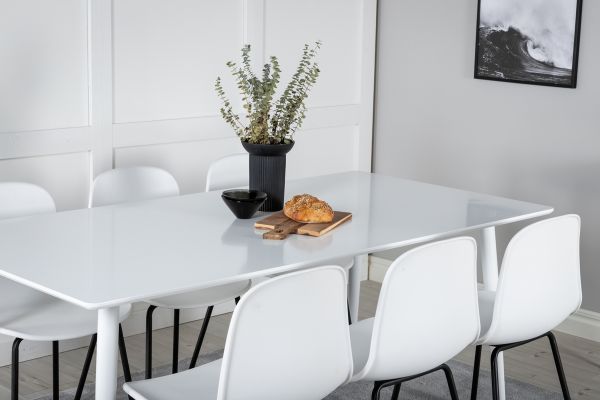 Imagine Masa de dining Polar de 180 cm - Blat alb / Picioare albe + Scaun de dining Arctic - Picioare negre - Plastic alb_6