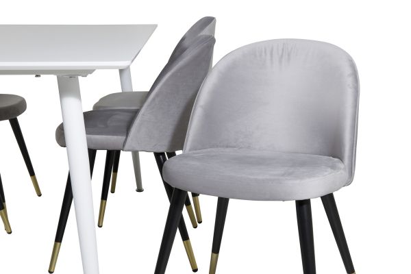 Imagine Masa de dining Polar 180 cm - Blat alb / Picioare albe + Scaun de dining Velvet - Cupru - Gri deschis / Negru_6