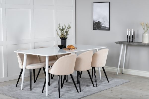 Imagine Masa de dining Polar de 180 cm - blat alb / picioare albe + scaun de dining Velvet - bej / negru_6