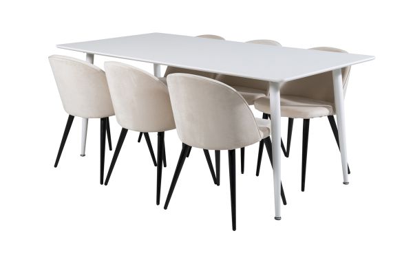 Imagine Masa de dining Polar de 180 cm - blat alb / picioare albe + scaun de dining Velvet - bej / negru_6