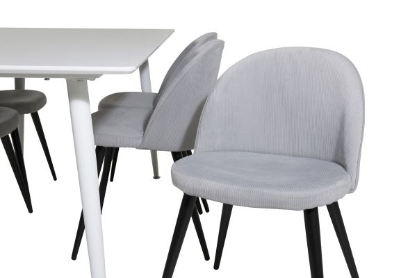 Imagine Masa de dining Polar 180 cm - Blat alb / Picioare albe + Scaun de dining din catifea - Gri deschis / Negru_6