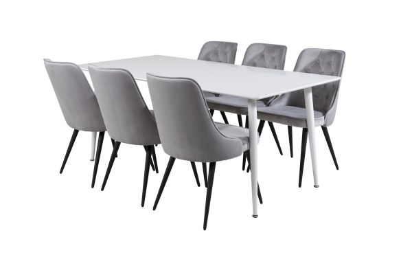 Imagine Masa de dining Polar 180 cm - blat alb / picioare albe + scaun de dining Velvet Deluxe - gri deschis / negru_6