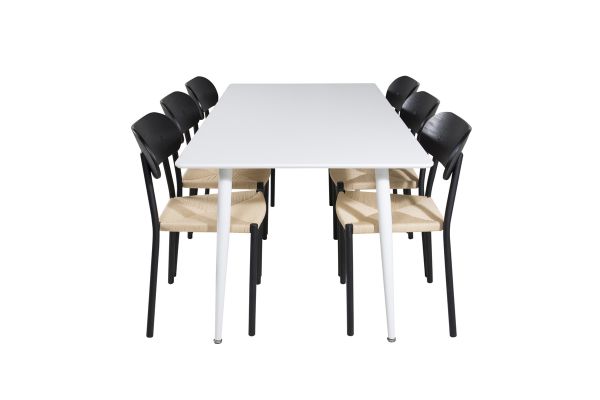 Imagine Masa de dining Polar 180 cm - blat alb / picioare albe + Scaun de dining Polly - Negru / Natură _6