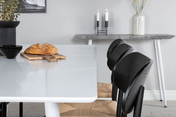 Imagine Masa de dining Polar 180 cm - blat alb / picioare albe + Scaun de dining Polly - Negru / Natură _6