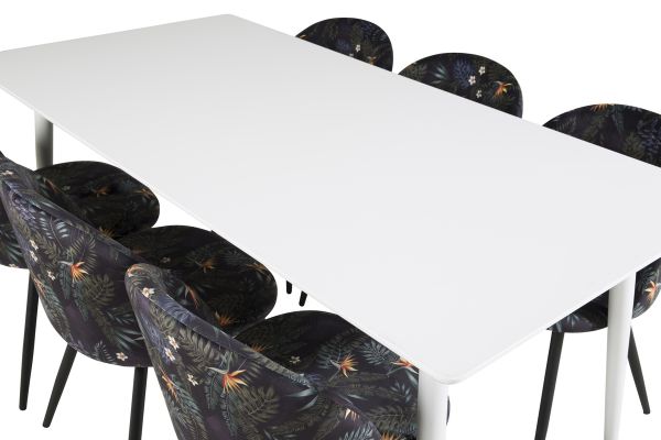 Imagine Masa de dining Polar 180 cm - Blat alb / Picioare albe + Scaun de dining Velvet - Material negru cu flori_6